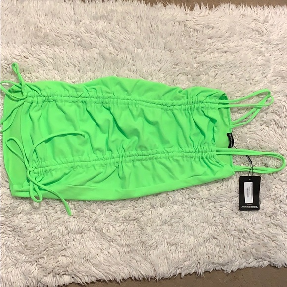 neon lime ruched front strappy bodycon dress